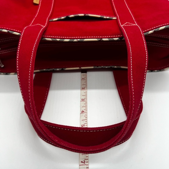 Burberry Red Canvas Tote with Plaid Accents and Top Zipper - Picture 9 of 16